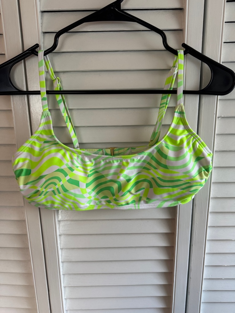 Xhilaration Neon Green and White Wave-Print Bikini Top